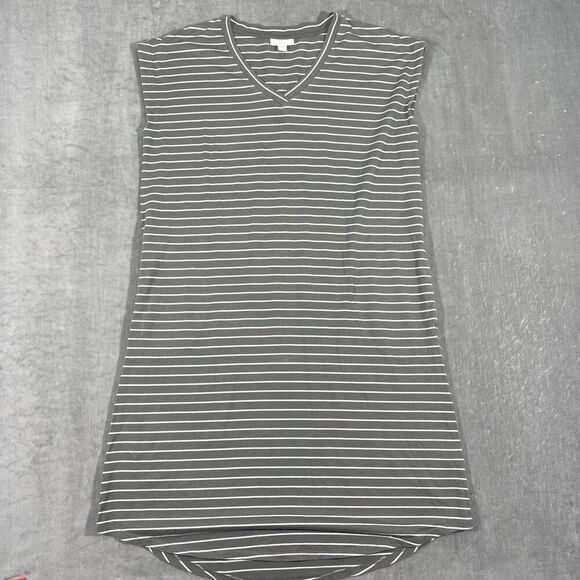 J.‎ Jill T Shirt Dress Womens Medium Gray Striped Short Sleeve V Neck Pockets - Picture 1 of 8